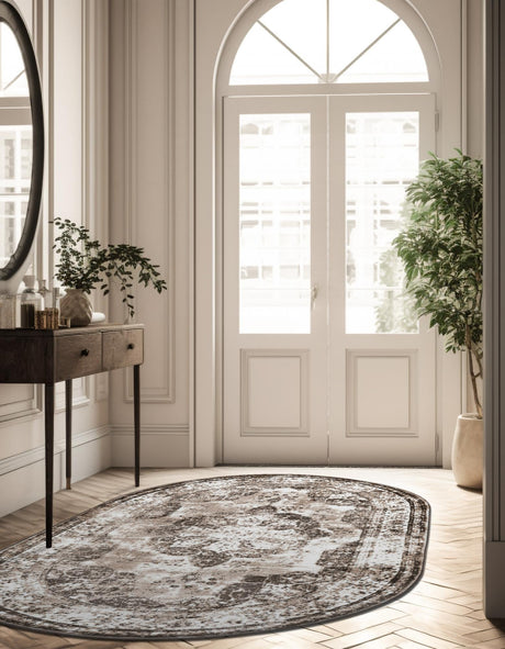 Light Brown 4' 1 x 6' 1 Sofia Oval Area Rug Durable Easy Clean Stain Resistant Unique Carpet for Affordable Interior Home Design for Sale at Rug Engine