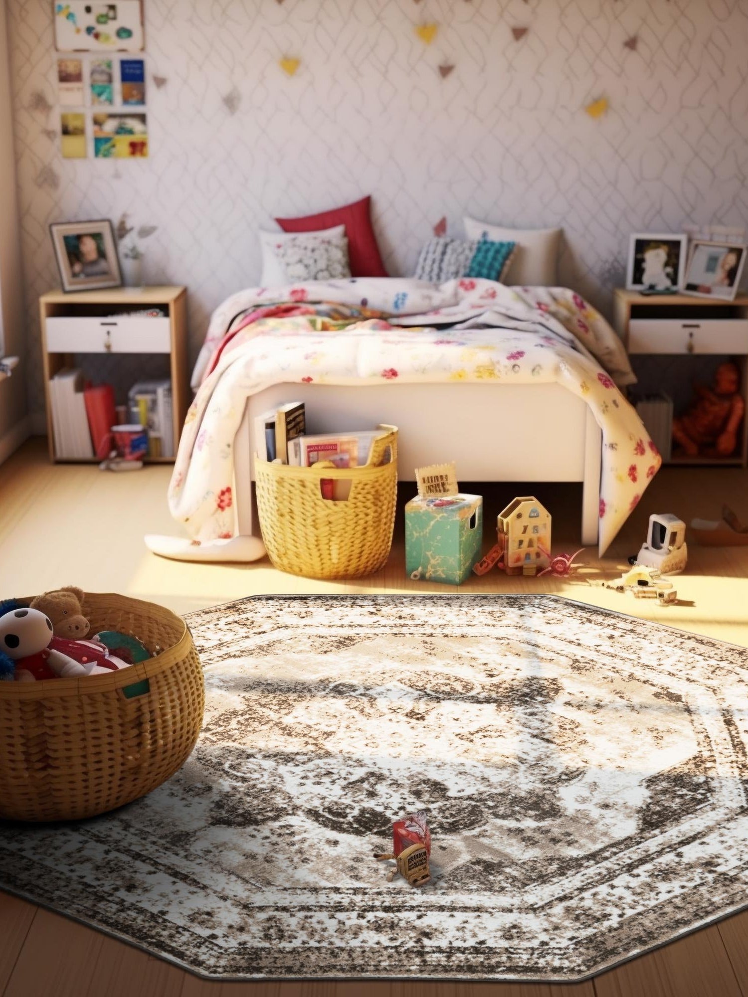Light Brown 7' 10 x 7' 10 Sofia Octagon Area Rug Durable Easy Clean Stain Resistant Unique Carpet for Affordable Interior Home Design for Sale at Rug Engine