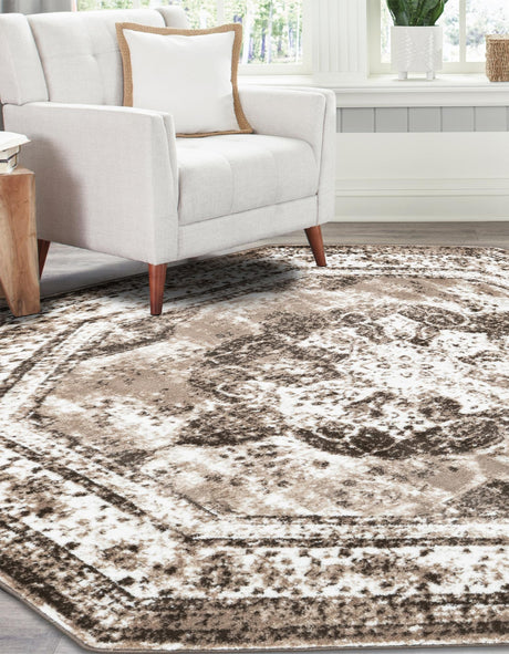 Light Brown 4' 1 x 4' 1 Sofia Octagon Area Rug Durable Easy Clean Stain Resistant Unique Carpet for Affordable Interior Home Design for Sale at Rug Engine
