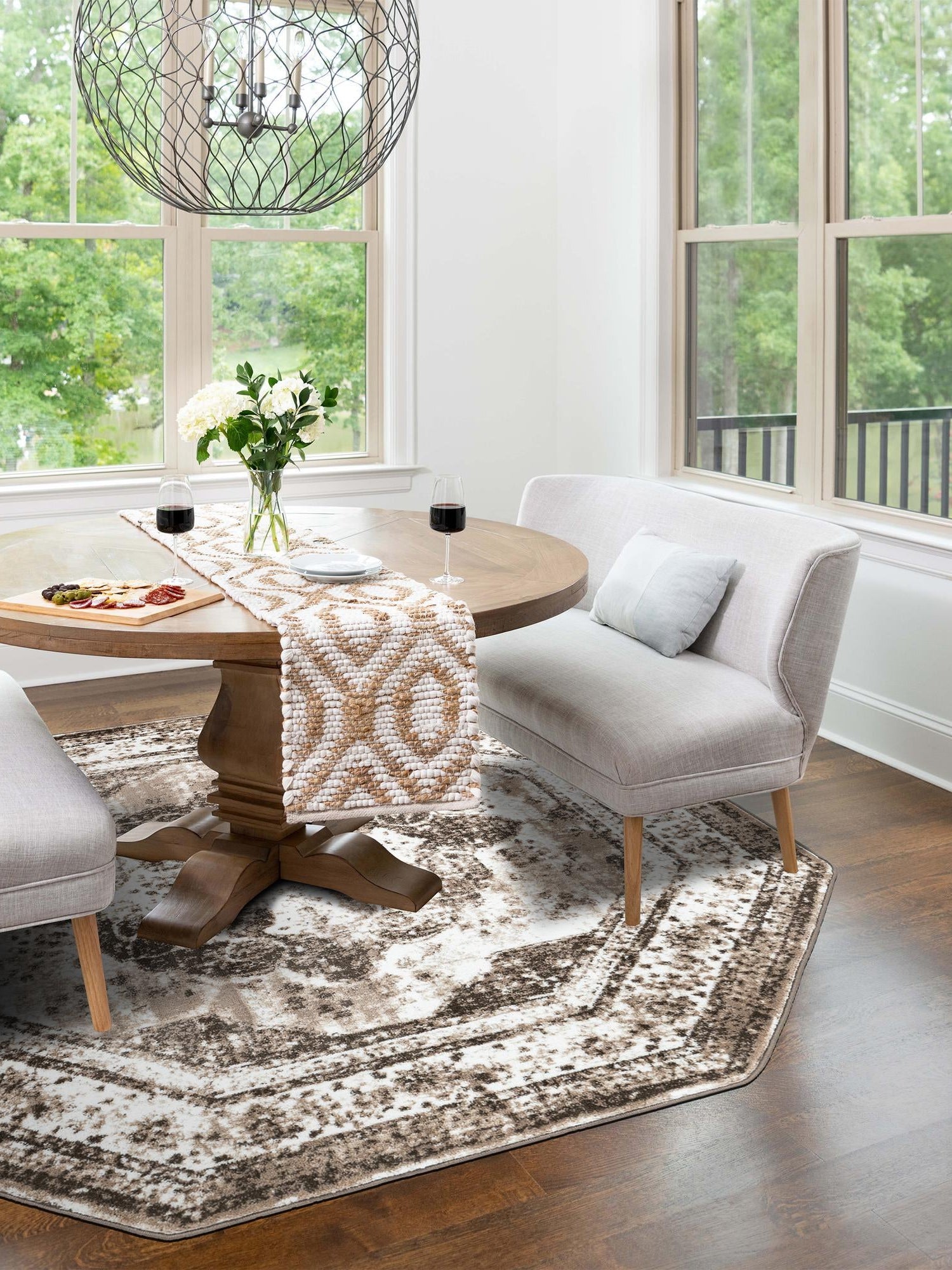 Light Brown 7' 10 x 7' 10 Sofia Octagon Area Rug Durable Easy Clean Stain Resistant Unique Carpet for Affordable Interior Home Design for Sale at Rug Engine