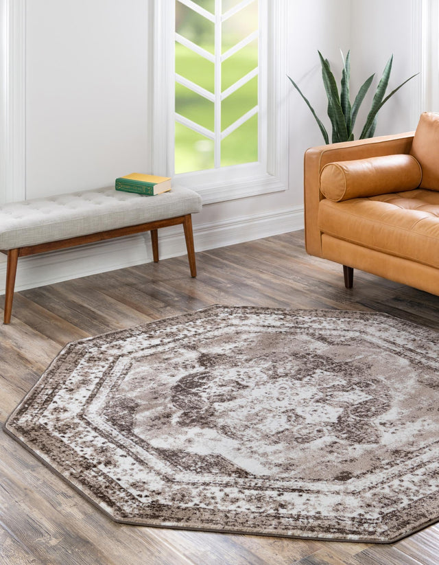 Light Brown 6' 1 x 6' 1 Sofia Octagon Area Rug Durable Easy Clean Stain Resistant Unique Carpet for Affordable Interior Home Design for Sale at Rug Engine