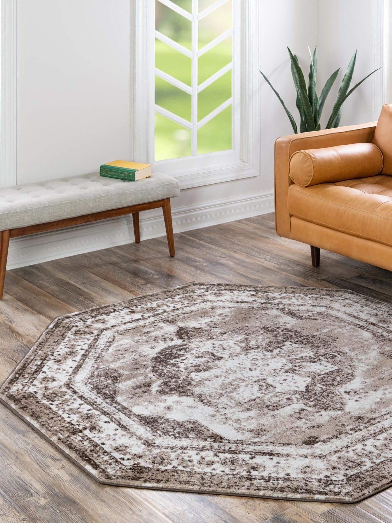 Light Brown 7' 10 x 7' 10 Sofia Octagon Area Rug Durable Easy Clean Stain Resistant Unique Carpet for Affordable Interior Home Design for Sale at Rug Engine