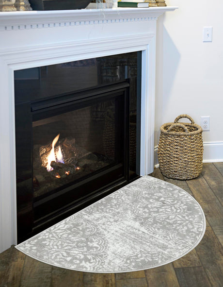 Light Gray 3' 1 x 6' 1 Sofia Hearth Half-Round Semicircle Area Rug Durable Easy Clean Stain Resistant Unique Carpet for Affordable Interior Home Design for Sale at Rug Engine