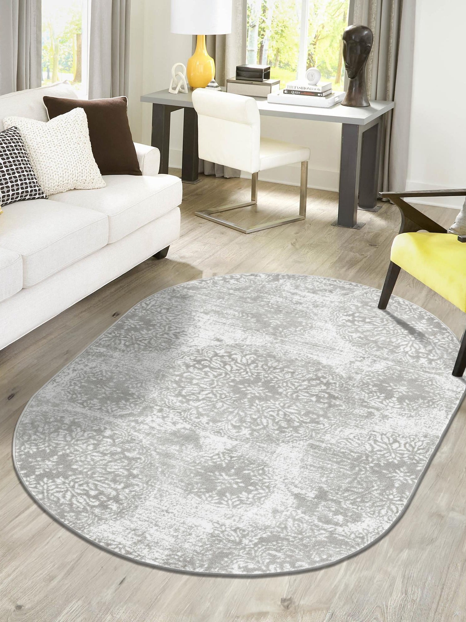 Light Gray 4' 1 x 6' 1 Sofia Oval Area Rug Durable Easy Clean Stain Resistant Unique Carpet for Affordable Interior Home Design for Sale at Rug Engine