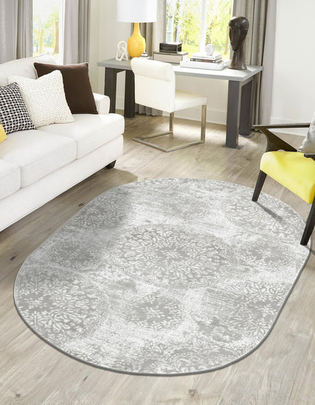 Light Gray 7' 10 x 10' Sofia Oval Area Rug Durable Easy Clean Stain Resistant Unique Carpet for Affordable Interior Home Design for Sale at Rug Engine