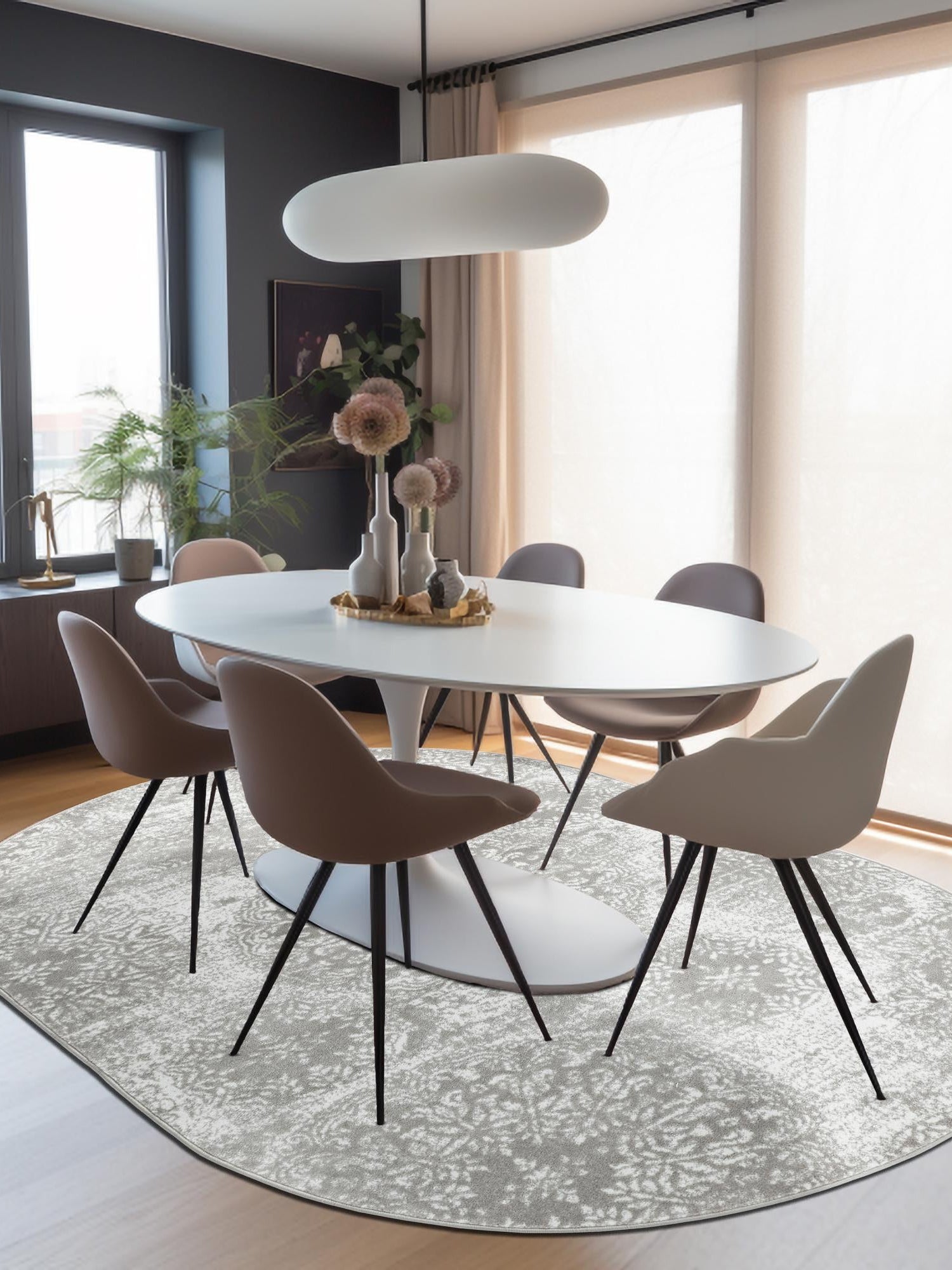 Light Gray 7' 10 x 10' Sofia Oval Area Rug Durable Easy Clean Stain Resistant Unique Carpet for Affordable Interior Home Design for Sale at Rug Engine