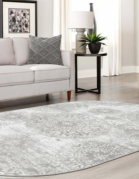 Light Gray 4' 1 x 6' 1 Sofia Oval Area Rug Durable Easy Clean Stain Resistant Unique Carpet for Affordable Interior Home Design for Sale at Rug Engine