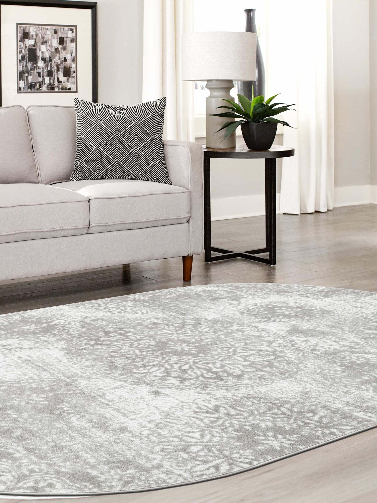 Light Gray 7' 10 x 10' Sofia Oval Area Rug Durable Easy Clean Stain Resistant Unique Carpet for Affordable Interior Home Design for Sale at Rug Engine