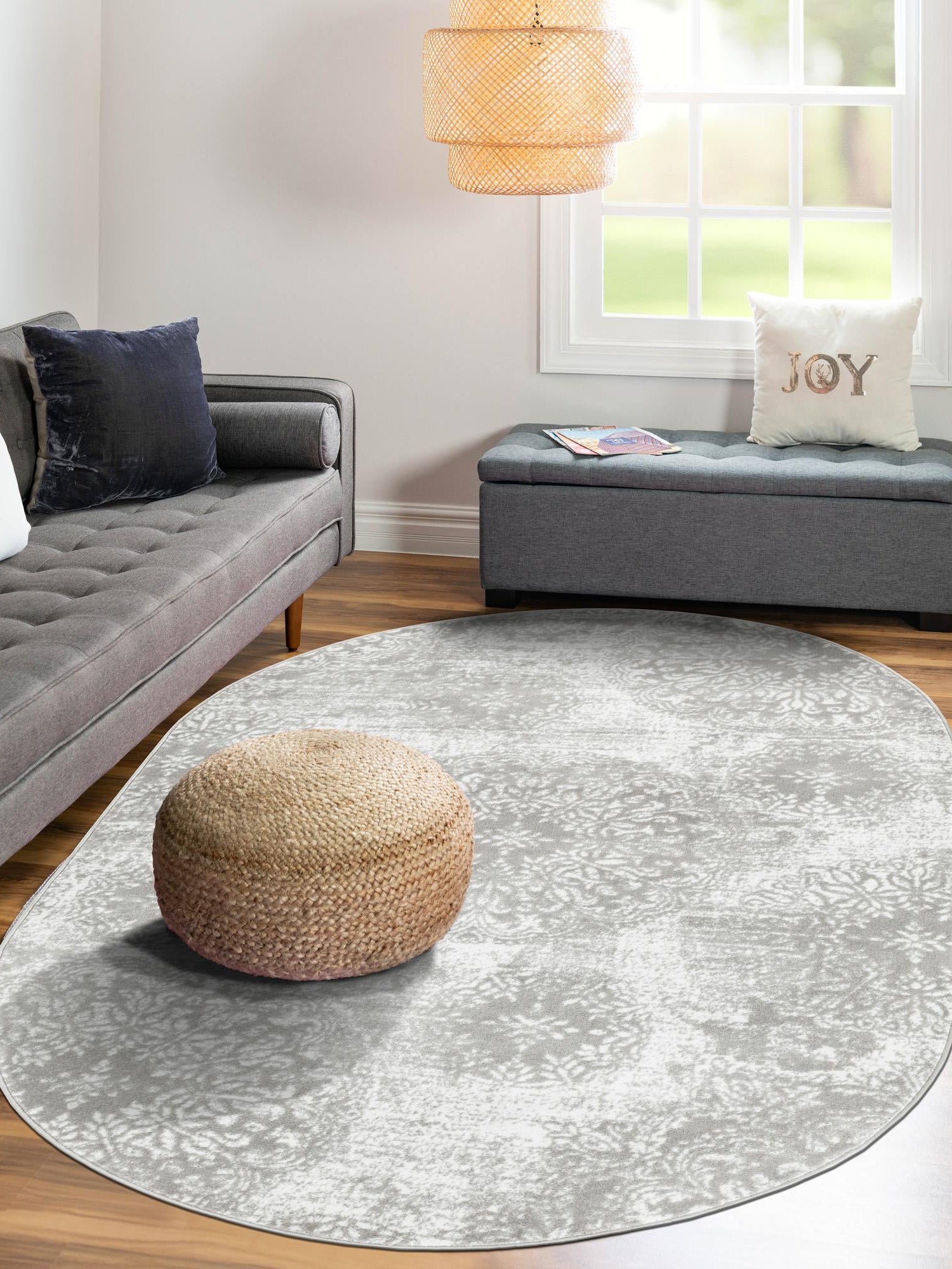 Light Gray 2' x 3' 1 Sofia Oval Area Rug Durable Easy Clean Stain Resistant Unique Carpet for Affordable Interior Home Design for Sale at Rug Engine
