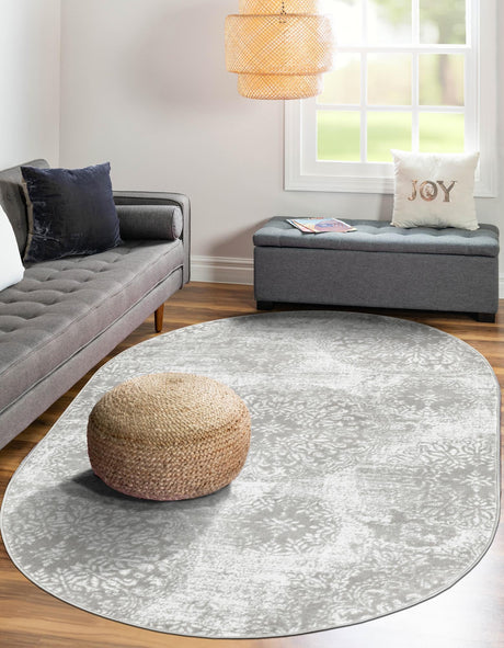 Light Gray 7' 10 x 10' Sofia Oval Area Rug Durable Easy Clean Stain Resistant Unique Carpet for Affordable Interior Home Design for Sale at Rug Engine