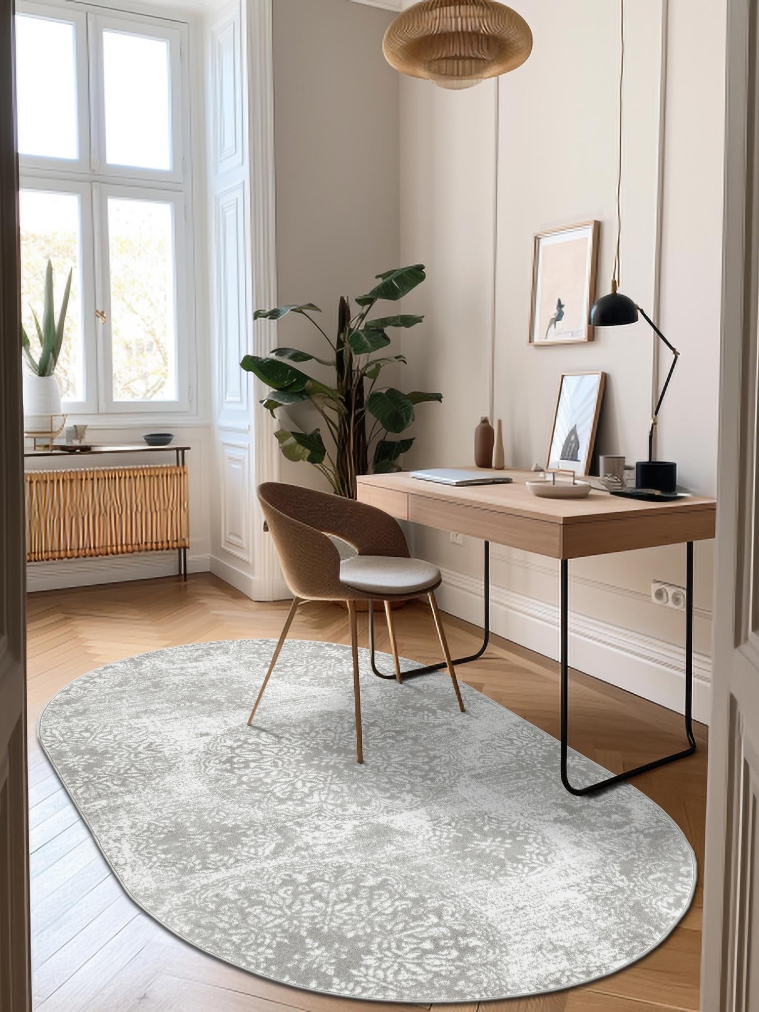 Light Gray 2' x 3' 1 Sofia Oval Area Rug Durable Easy Clean Stain Resistant Unique Carpet for Affordable Interior Home Design for Sale at Rug Engine