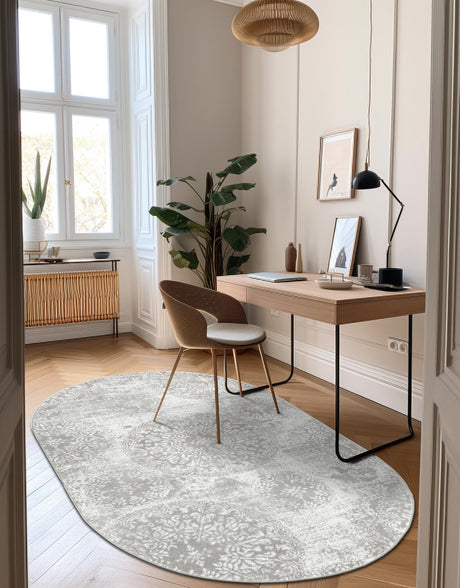 Light Gray 4' 1 x 6' 1 Sofia Oval Area Rug Durable Easy Clean Stain Resistant Unique Carpet for Affordable Interior Home Design for Sale at Rug Engine