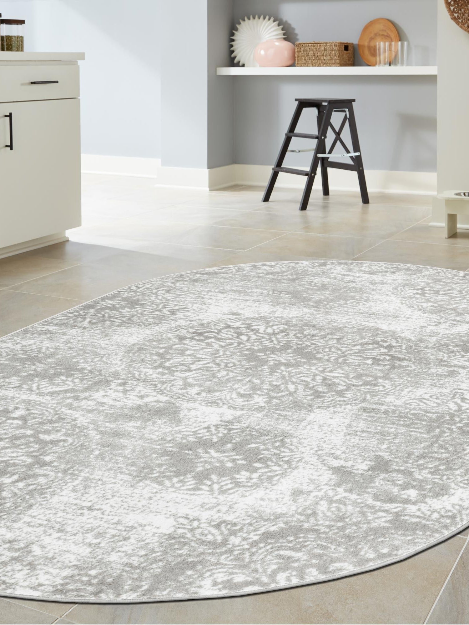 Light Gray 7' 10 x 10' Sofia Oval Area Rug Durable Easy Clean Stain Resistant Unique Carpet for Affordable Interior Home Design for Sale at Rug Engine