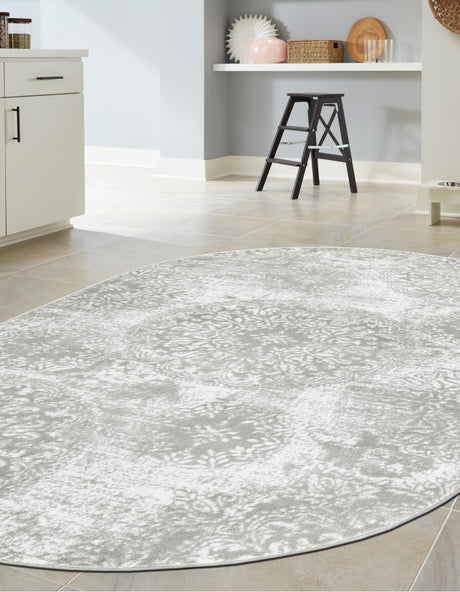 Light Gray 7' 10 x 10' Sofia Oval Area Rug Durable Easy Clean Stain Resistant Unique Carpet for Affordable Interior Home Design for Sale at Rug Engine