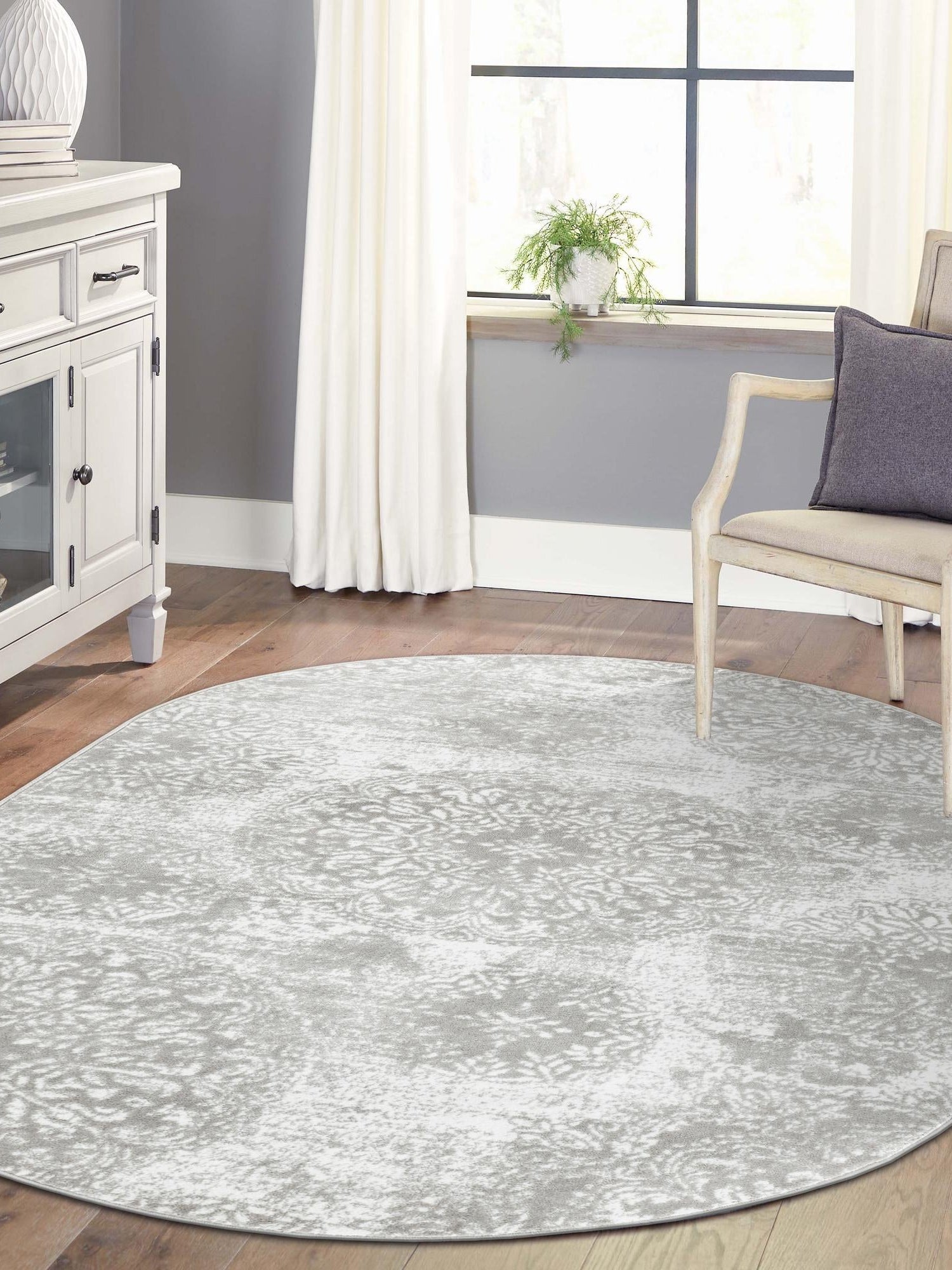 Light Gray 7' 10 x 10' Sofia Oval Area Rug Durable Easy Clean Stain Resistant Unique Carpet for Affordable Interior Home Design for Sale at Rug Engine