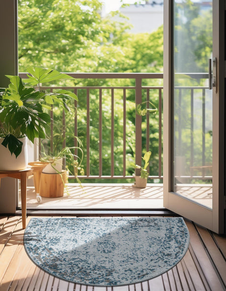 Light Blue 2' 2 x 3' 7 Sofia Hearth Half-Round Semicircle Area Rug Durable Easy Clean Stain Resistant Unique Carpet for Affordable Interior Home Design for Sale at Rug Engine