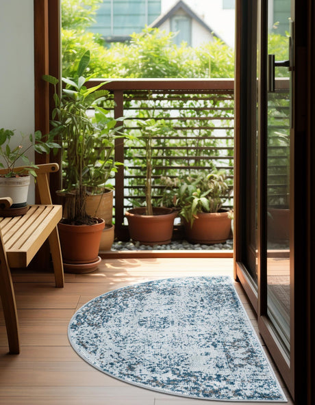 Light Blue 2' 2 x 3' 7 Sofia Hearth Half-Round Semicircle Area Rug Durable Easy Clean Stain Resistant Unique Carpet for Affordable Interior Home Design for Sale at Rug Engine