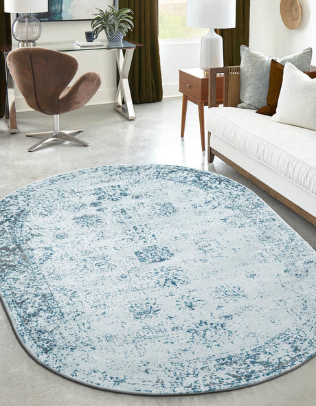 Light Blue 5' 3 x 8' Sofia Oval Rug
