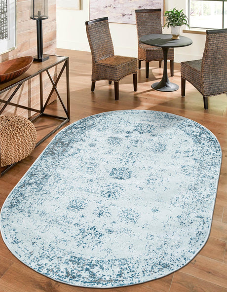 Light Blue 5' 3 x 8' Sofia Oval Area Rug Durable Easy Clean Stain Resistant Unique Carpet for Affordable Interior Home Design for Sale at Rug Engine