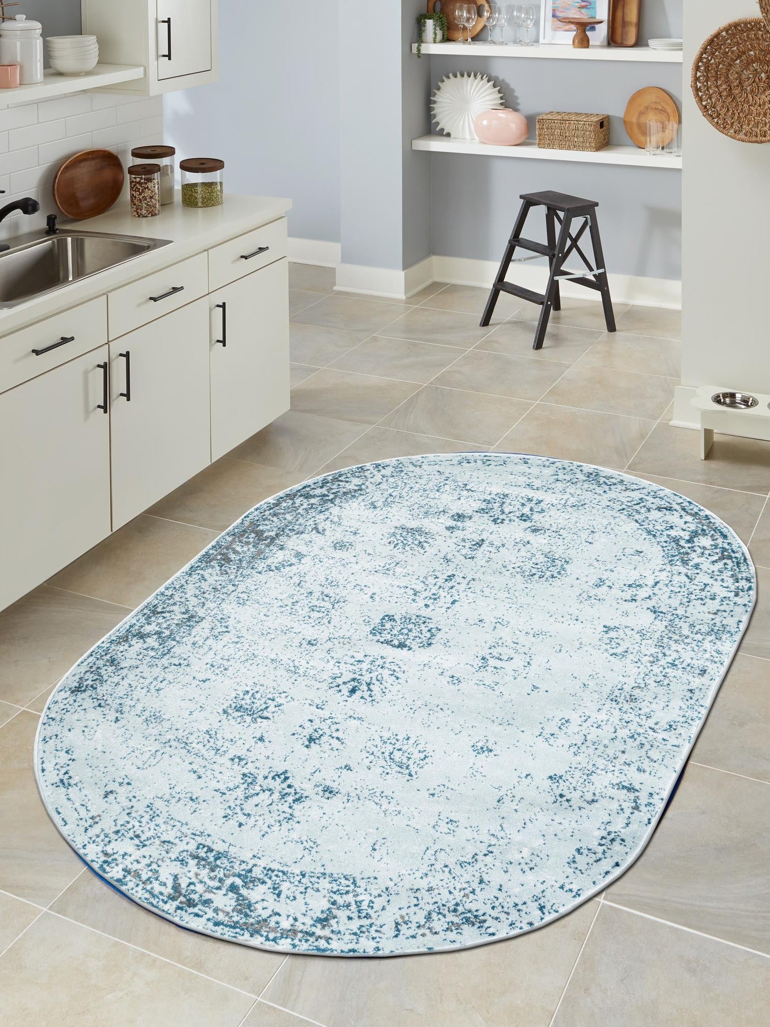 Light Blue 2' x 3' 1 Sofia Oval Area Rug Durable Easy Clean Stain Resistant Unique Carpet for Affordable Interior Home Design for Sale at Rug Engine