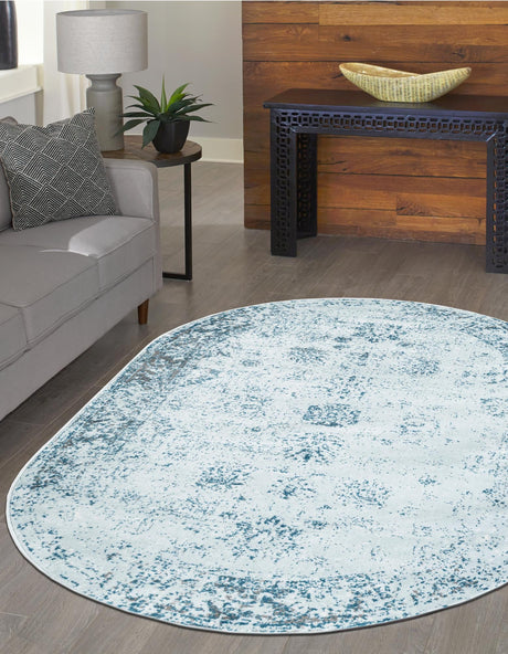 Light Blue 5' 3 x 8' Sofia Oval Area Rug Durable Easy Clean Stain Resistant Unique Carpet for Affordable Interior Home Design for Sale at Rug Engine