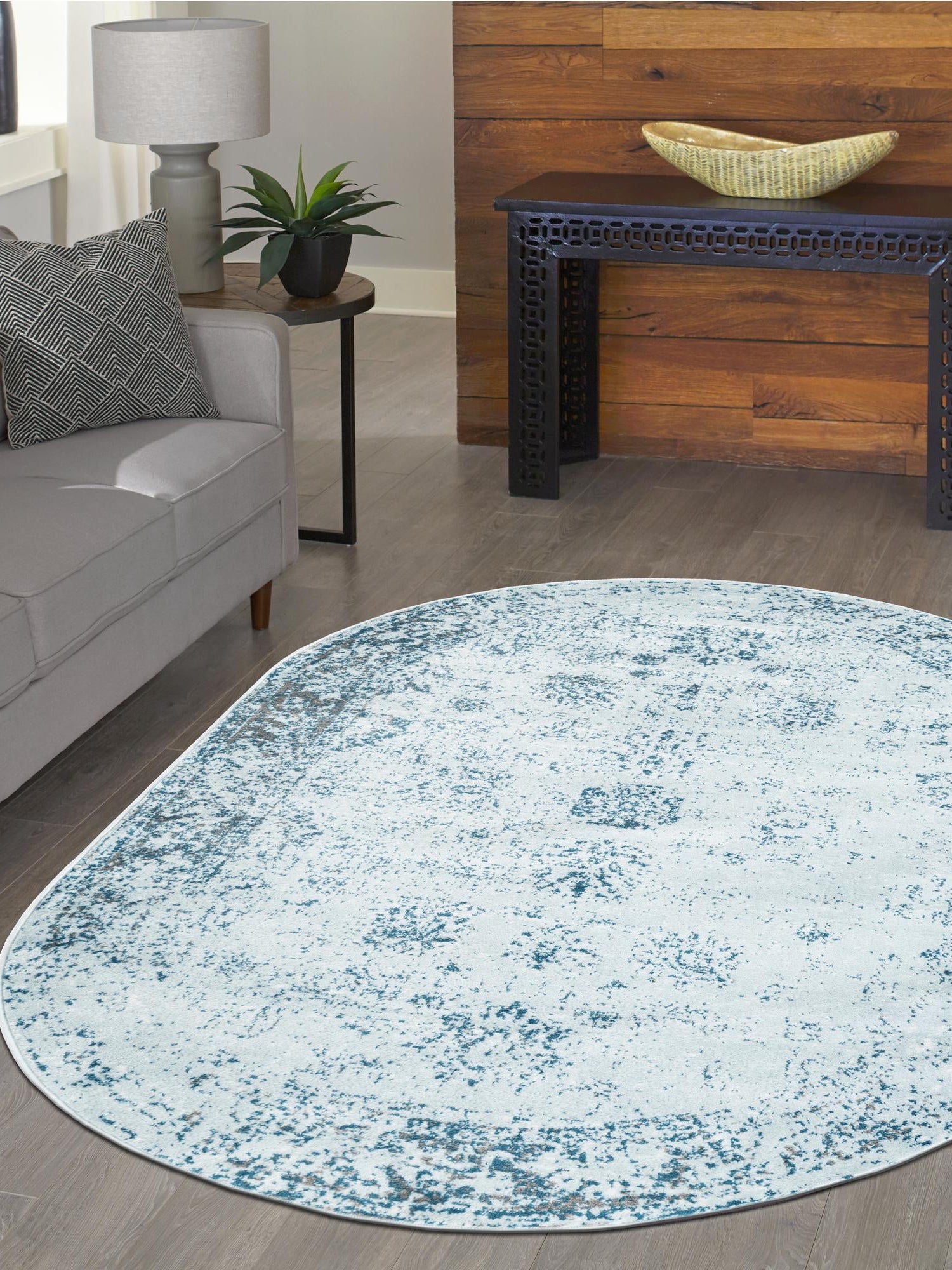 Light Blue 7' 10 x 10' Sofia Oval Area Rug Durable Easy Clean Stain Resistant Unique Carpet for Affordable Interior Home Design for Sale at Rug Engine
