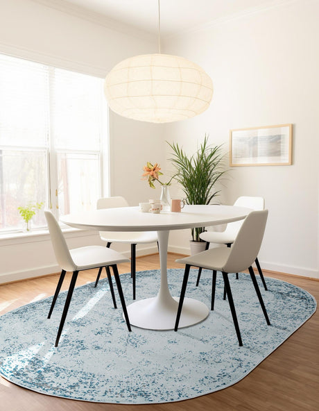 Light Blue 5' 3 x 8' Sofia Oval Area Rug Durable Easy Clean Stain Resistant Unique Carpet for Affordable Interior Home Design for Sale at Rug Engine