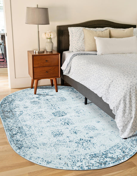 Light Blue 2' x 3' 1 Sofia Oval Area Rug Durable Easy Clean Stain Resistant Unique Carpet for Affordable Interior Home Design for Sale at Rug Engine