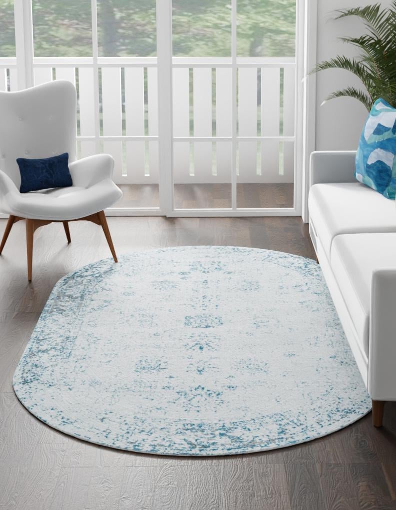 Light Blue 2' x 3' 1 Sofia Oval Area Rug Durable Easy Clean Stain Resistant Unique Carpet for Affordable Interior Home Design for Sale at Rug Engine