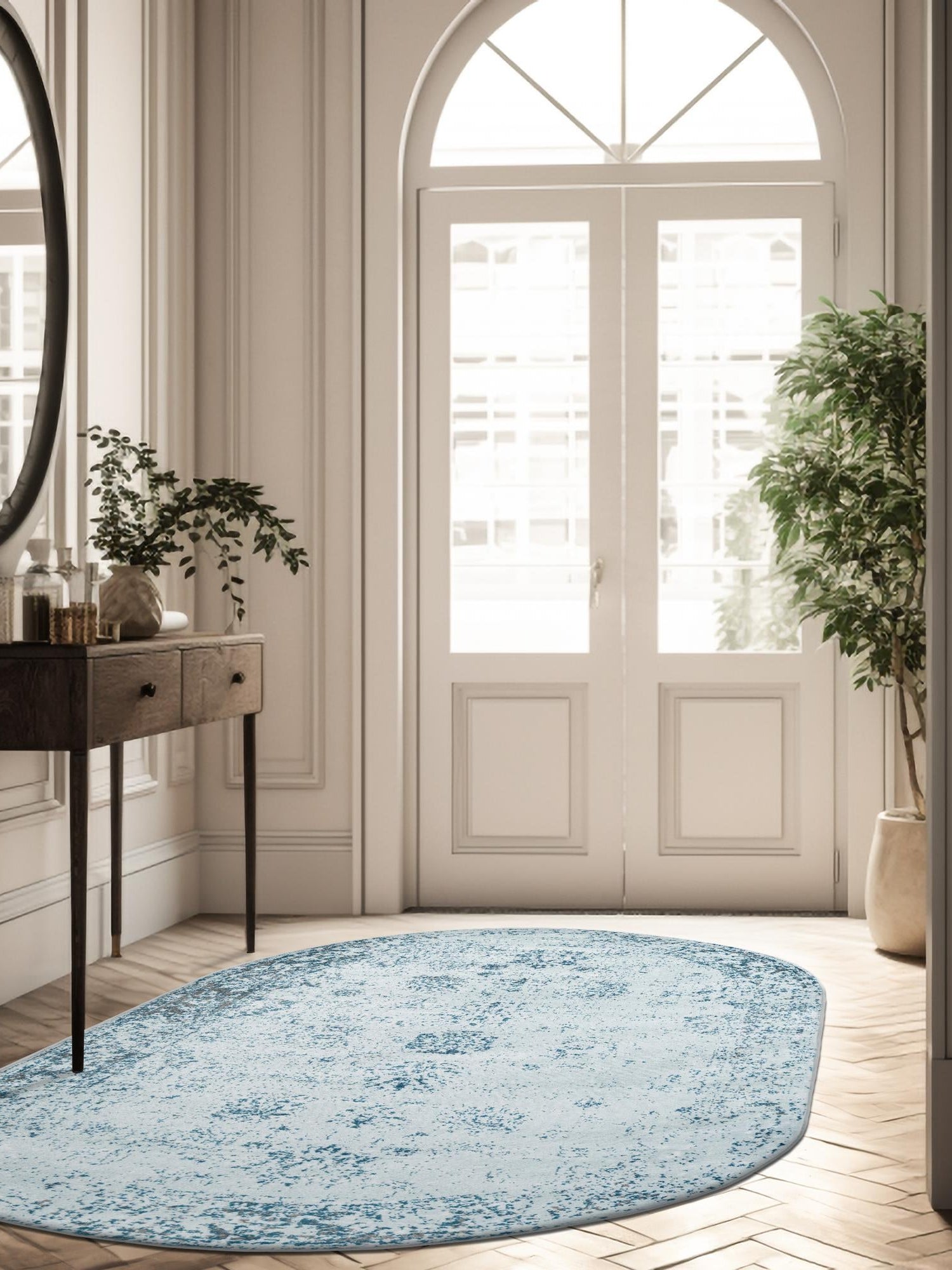 Light Blue 7' 10 x 10' Sofia Oval Area Rug Durable Easy Clean Stain Resistant Unique Carpet for Affordable Interior Home Design for Sale at Rug Engine
