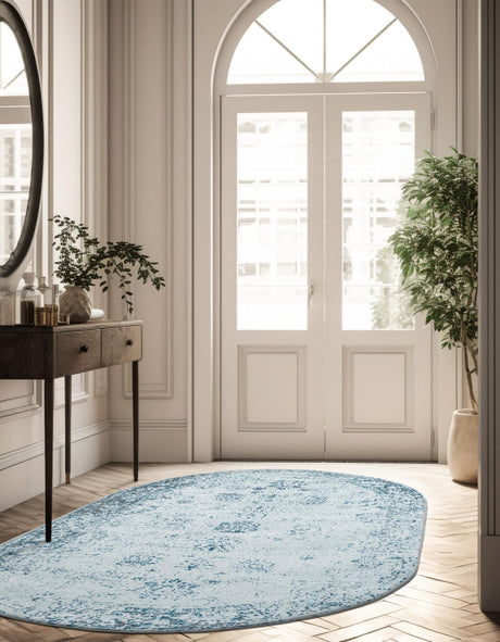 Light Blue 2' x 3' 1 Sofia Oval Area Rug Durable Easy Clean Stain Resistant Unique Carpet for Affordable Interior Home Design for Sale at Rug Engine