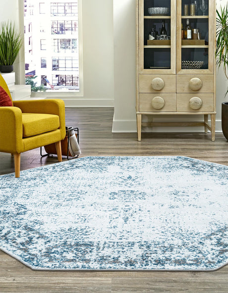 Light Blue 7' 10 x 7' 10 Sofia Octagon Area Rug Durable Easy Clean Stain Resistant Unique Carpet for Affordable Interior Home Design for Sale at Rug Engine