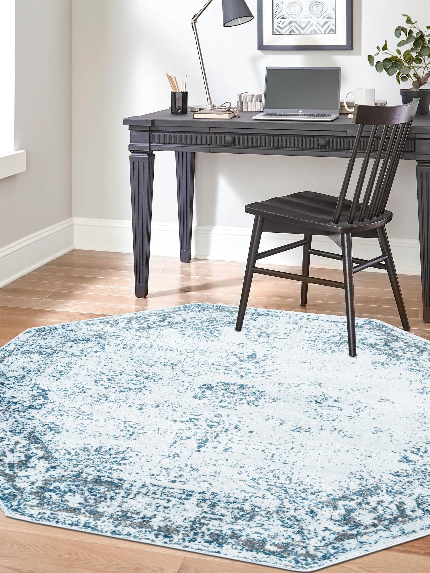 Light Blue 7' 10 x 7' 10 Sofia Octagon Area Rug Durable Easy Clean Stain Resistant Unique Carpet for Affordable Interior Home Design for Sale at Rug Engine