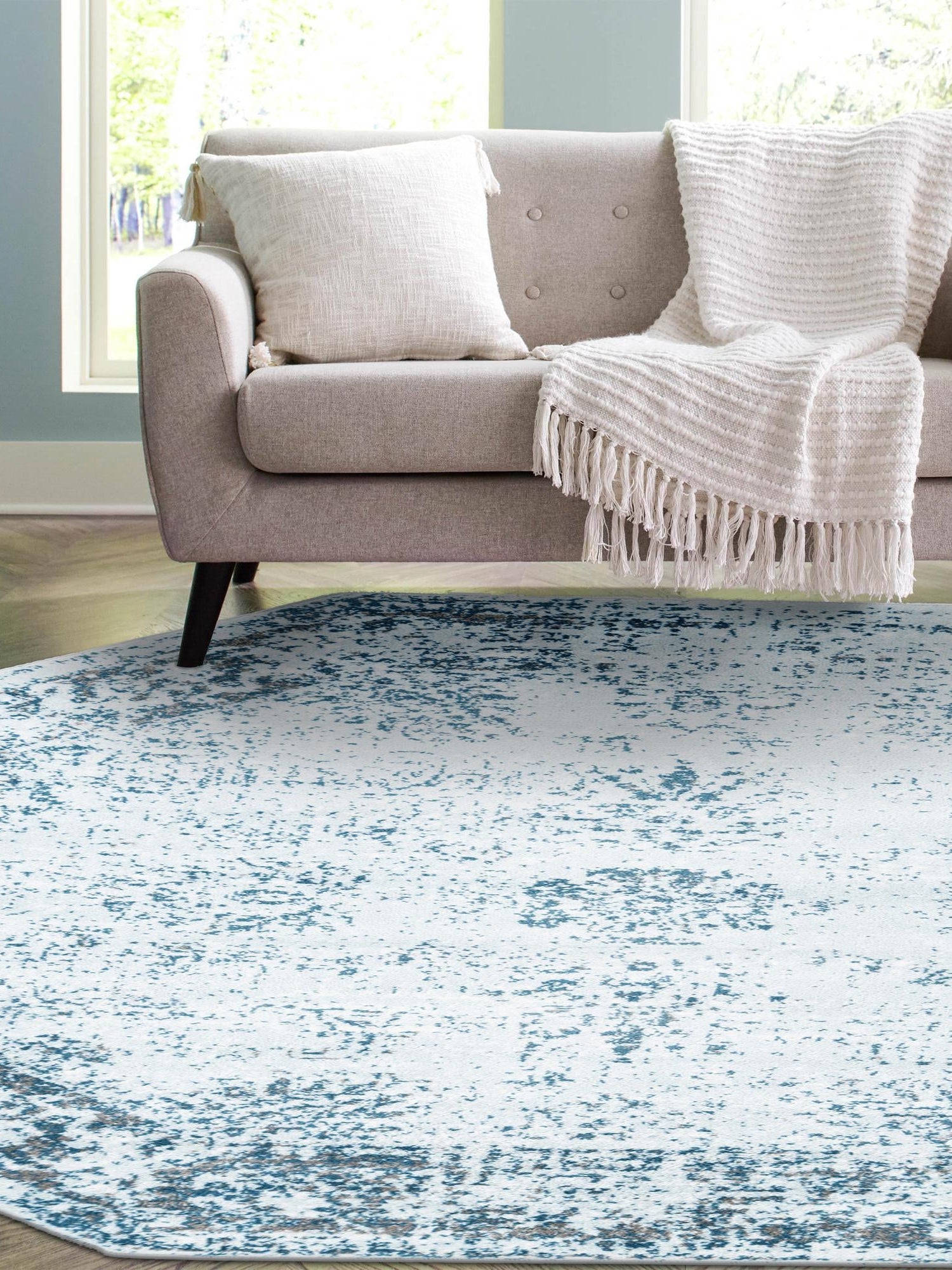 Light Blue 4' 1 x 4' 1 Sofia Octagon Area Rug Durable Easy Clean Stain Resistant Unique Carpet for Affordable Interior Home Design for Sale at Rug Engine