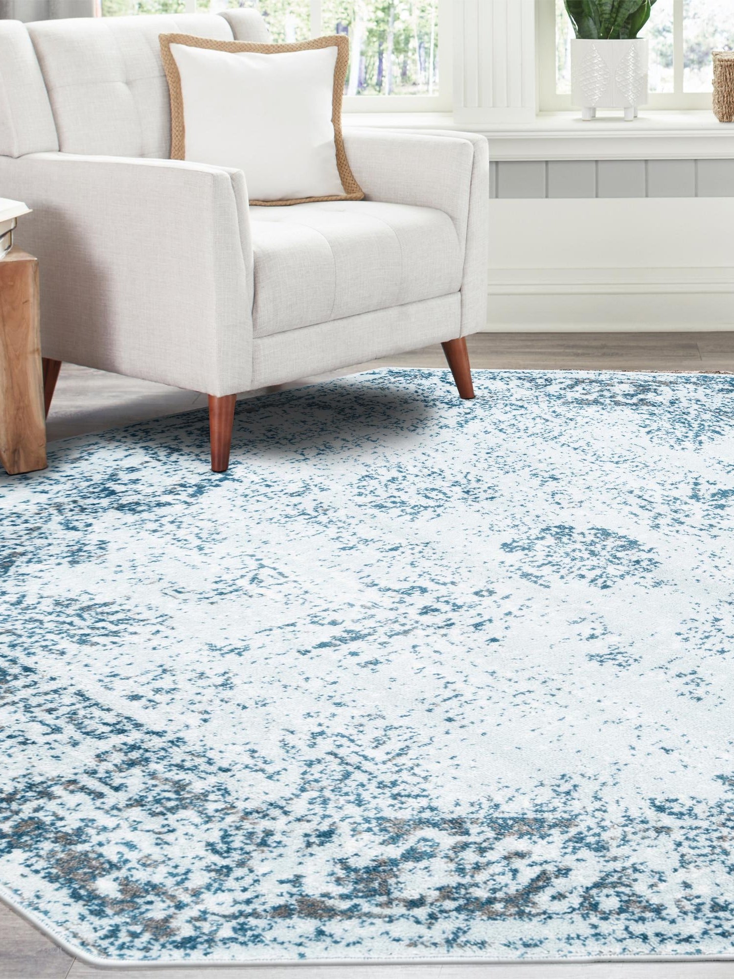 Light Blue 4' 1 x 4' 1 Sofia Octagon Area Rug Durable Easy Clean Stain Resistant Unique Carpet for Affordable Interior Home Design for Sale at Rug Engine
