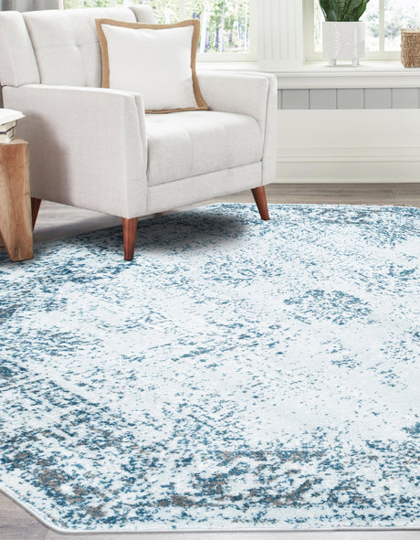 Light Blue 7' 10 x 7' 10 Sofia Octagon Area Rug Durable Easy Clean Stain Resistant Unique Carpet for Affordable Interior Home Design for Sale at Rug Engine