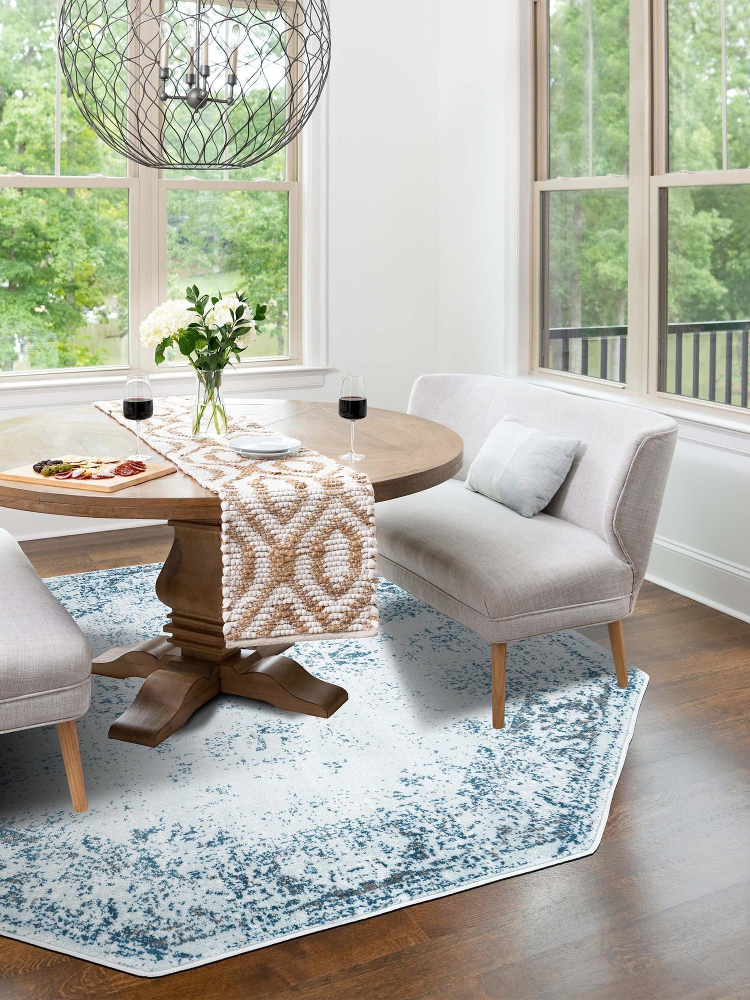 Light Blue 4' 1 x 4' 1 Sofia Octagon Area Rug Durable Easy Clean Stain Resistant Unique Carpet for Affordable Interior Home Design for Sale at Rug Engine