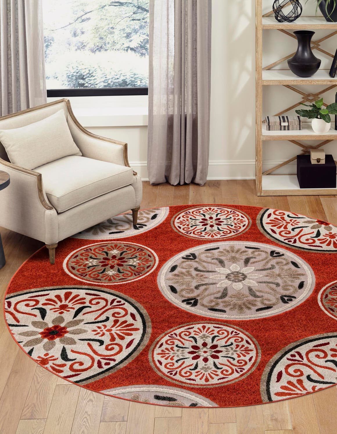 Terracotta 10' x 10' Outdoor Modern Round Area Rug Weather Resistant for Patio, Deck, Terrace, Balcony, Porch 100% Polypropylene Modern Outside Carpet for Sale at Rug Engine