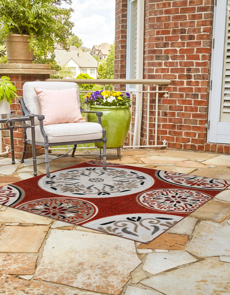 Terracotta 7' 10 x 7' 10 Outdoor Modern Square Area Rug Weather Resistant for Patio, Deck, Terrace, Balcony, Porch 100% Polypropylene Modern Outside Carpet for Sale at Rug Engine