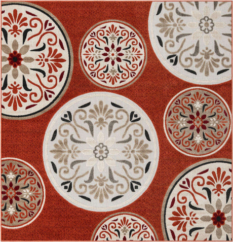 Terracotta 8' x 8' Outdoor Modern Square Rug