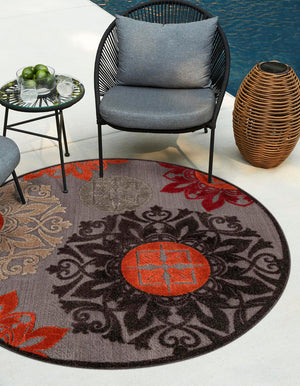 Brown 5' 3 x 5' 3 Outdoor Modern Round Rug