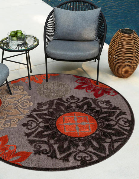 Brown 5' 3 x 5' 3 Outdoor Modern Round Rug