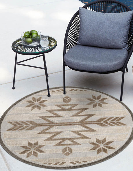 Beige 5' 3 x 5' 3 Outdoor Modern Round Rug