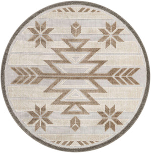 Beige 5' 3 x 5' 3 Outdoor Modern Round Rug