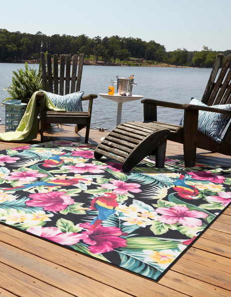 Multicolor 8' x 8' Jill Zarin Caribbean Outdoor Square Rug