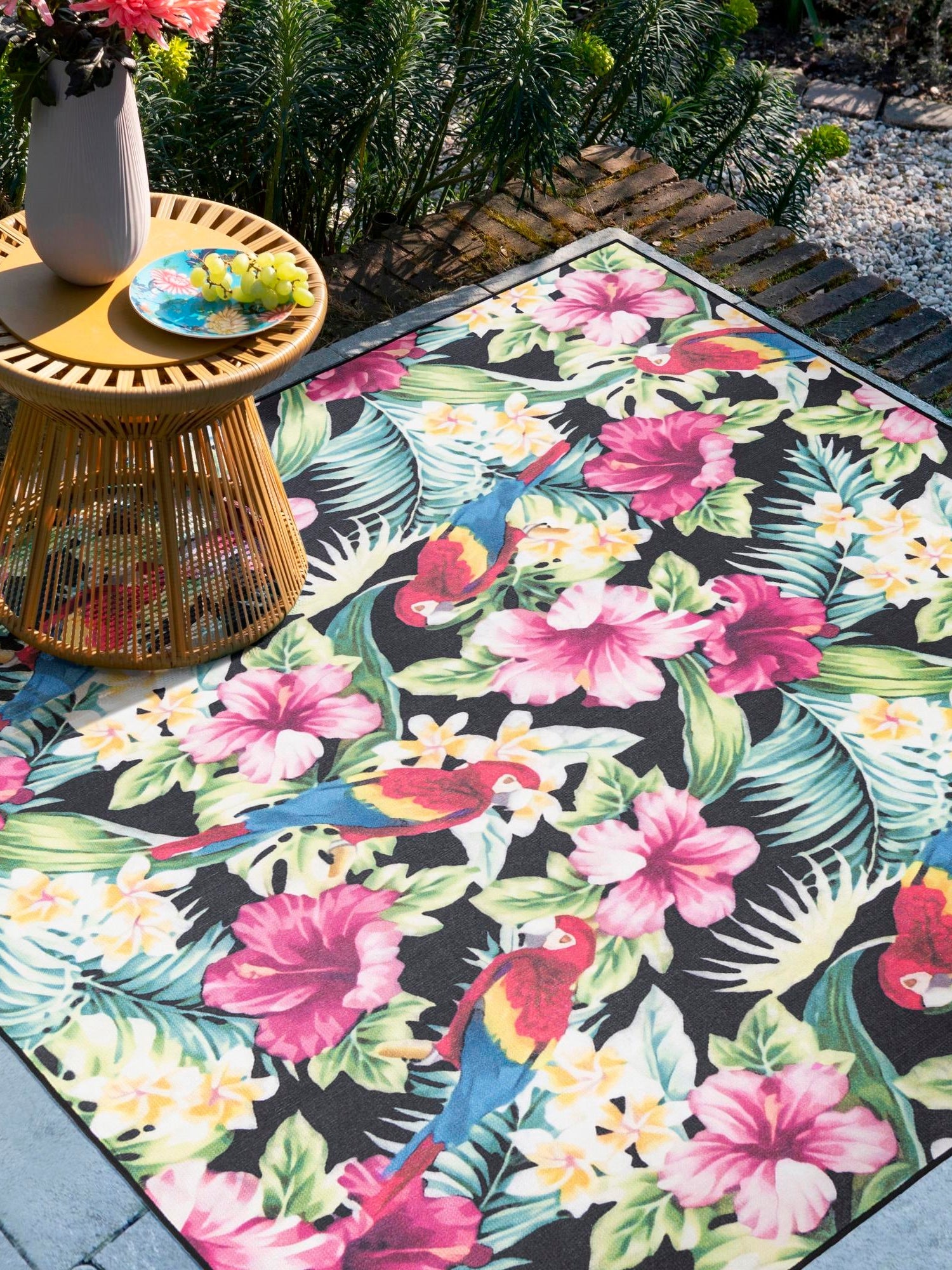 Multicolor 7' 10 x 7' 10 Jill Zarin Caribbean Outdoor Square Area Rug Weather Resistant for Patio, Deck, Terrace, Balcony, Porch 100% Premium Nylon Pile Coastal Carpet for Sale at Rug Engine