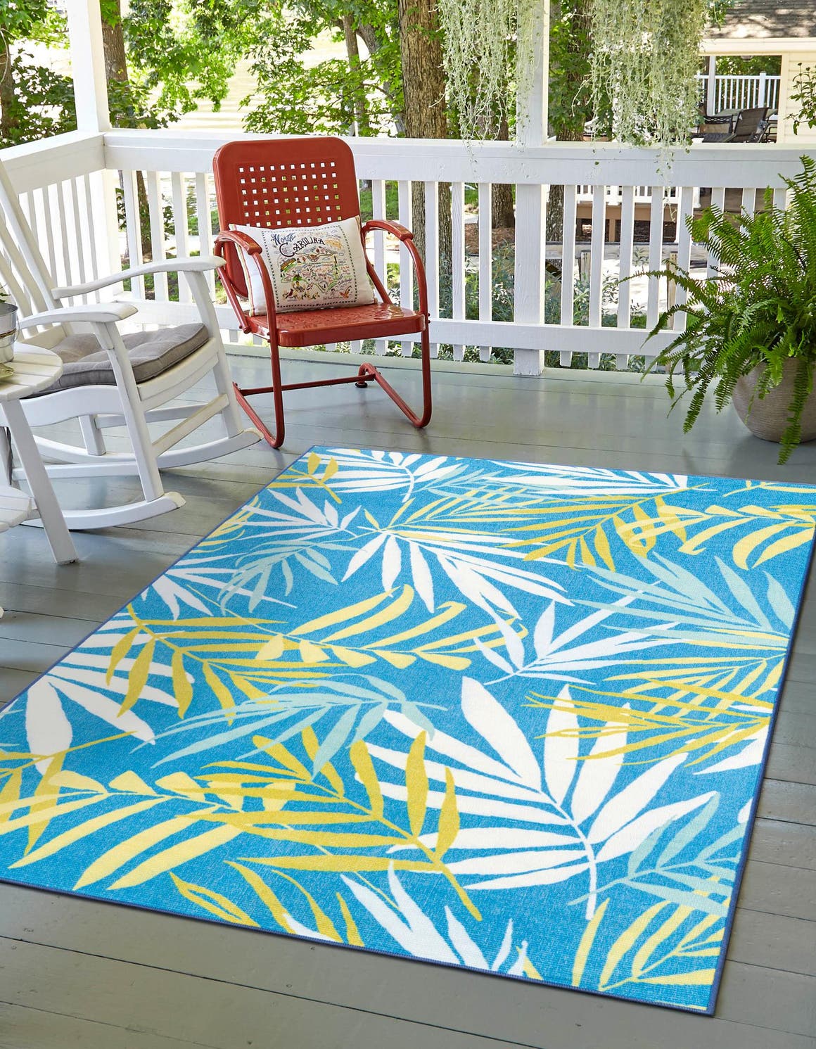 Blue 4' 1 x 6' 1 Jill Zarin Caribbean Outdoor Rectangle Area Rug Weather Resistant for Patio, Deck, Terrace, Balcony, Porch 100% Premium Nylon Pile Coastal Carpet for Sale at Rug Engine
