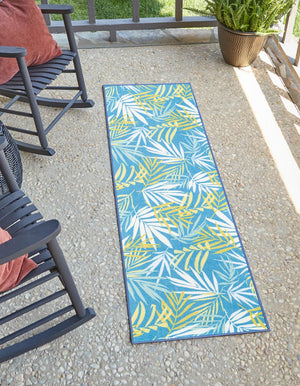 Blue 2' x 10' Jill Zarin Caribbean Outdoor Runner Area Rug Weather Resistant for Patio, Deck, Terrace, Balcony, Porch 100% Premium Nylon Pile Coastal Carpet for Sale at Rug Engine