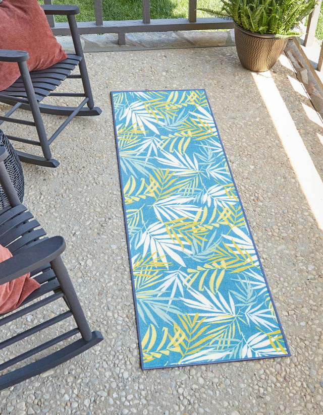 Blue 2' x 10' Jill Zarin Caribbean Outdoor Runner Area Rug Weather Resistant for Patio, Deck, Terrace, Balcony, Porch 100% Premium Nylon Pile Coastal Carpet for Sale at Rug Engine
