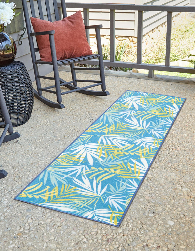 Blue 2' x 6' 1 Jill Zarin Caribbean Outdoor Runner Area Rug Weather Resistant for Patio, Deck, Terrace, Balcony, Porch 100% Premium Nylon Pile Coastal Carpet for Sale at Rug Engine